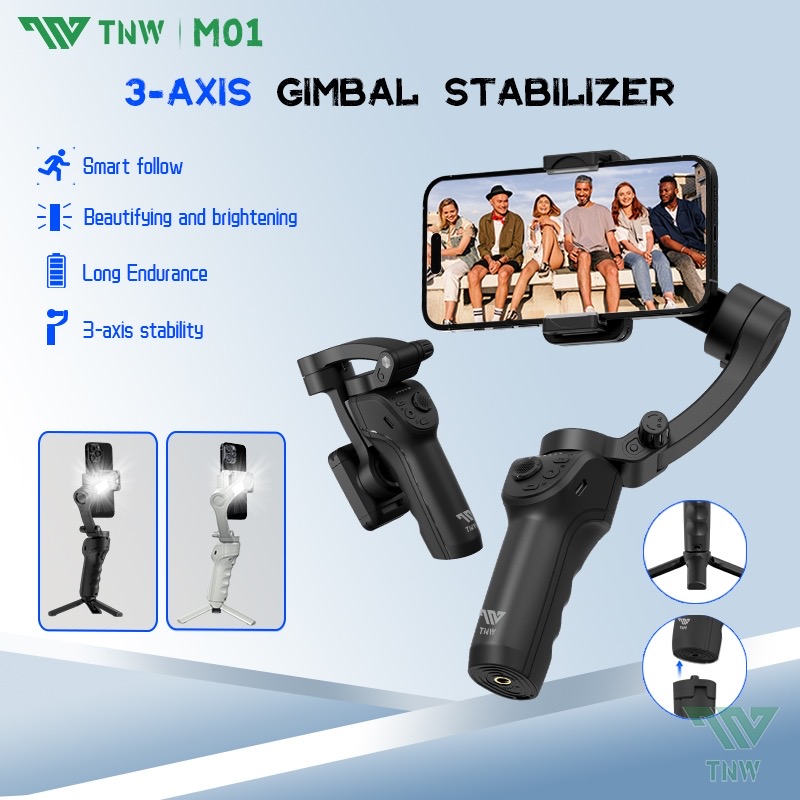 TNW M01 Smartphone 3-Axis Gimbal Stabilizer Phone Handheld with LED Face/Object